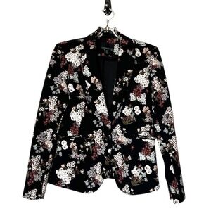 Cynthia Rowley Single Breasted Black Floral Blazer Size M